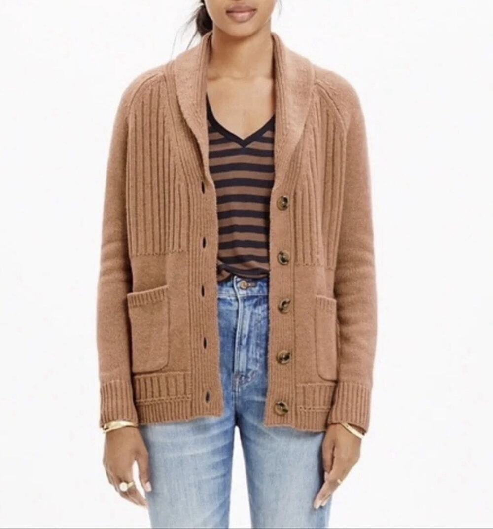Madewell Women Merino Wool Shawl Collar Ribbed Cardigan S Chunky Preppy Academia
